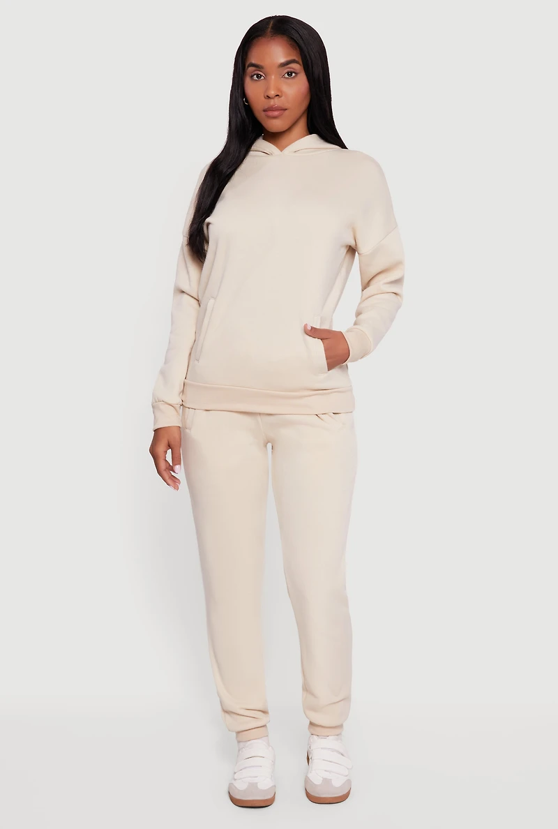 Kangaroo Pocket Long Sleeve Drop Shoulder Pullover Hoodie