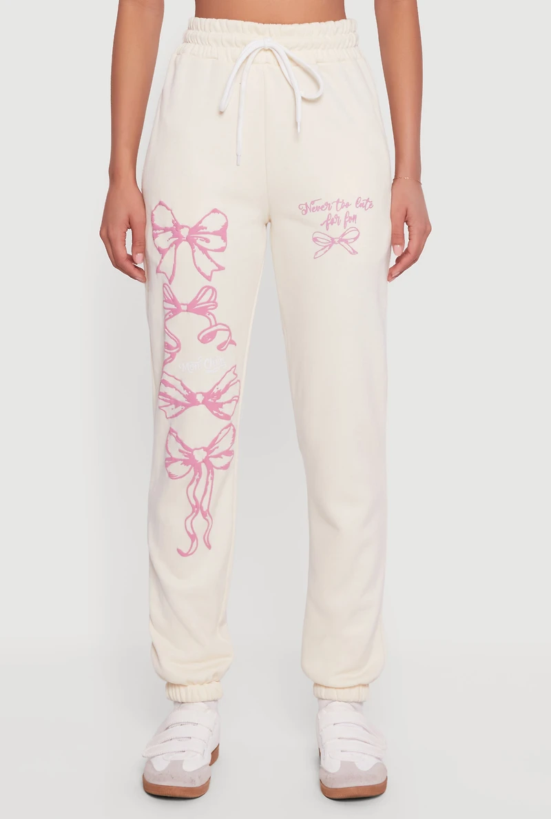 Womens Mon Cheri Bow Graphic Drawstring Waist Sweatpants, Khaki, Size S