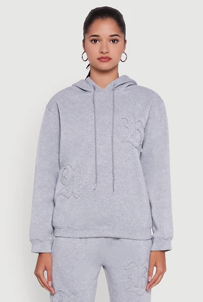 Womens Letter Detail Fleece Lined Hooded Sweatshirt,