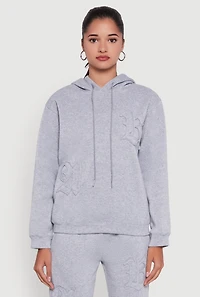 Womens Letter Detail Fleece Lined Hooded Sweatshirt, Grey,