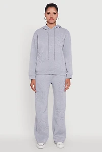 Womens Letter Detail Fleece Lined Hooded Sweatshirt, Grey,