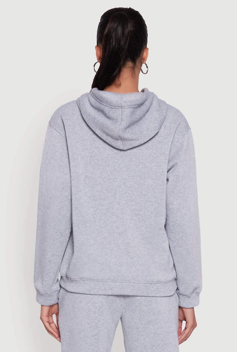 Womens Letter Detail Fleece Lined Hooded Sweatshirt, Grey,