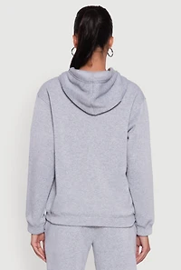 Womens Letter Detail Fleece Lined Hooded Sweatshirt, Grey,