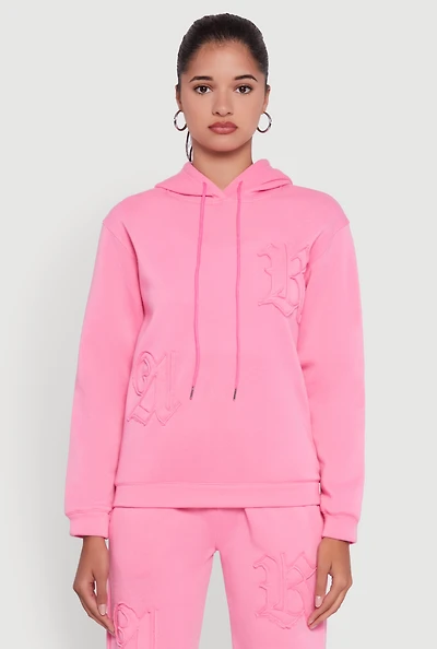 Womens Letter Detail Fleece Lined Hooded Sweatshirt, Pink, Size L
