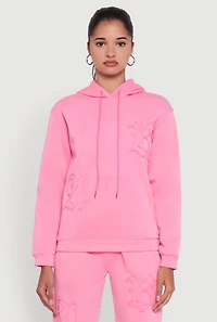 Womens Letter Detail Fleece Lined Hooded Sweatshirt, Pink, Size L