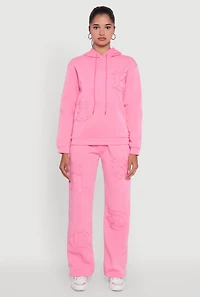 Womens Letter Detail Fleece Lined Hooded Sweatshirt, Pink, Size L