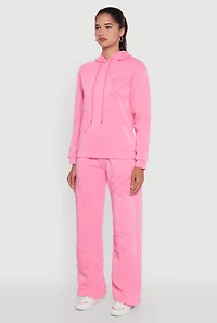 Womens Letter Detail Fleece Lined Hooded Sweatshirt, Pink, Size L