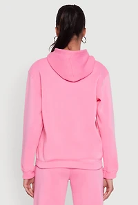 Womens Letter Detail Fleece Lined Hooded Sweatshirt, Pink, Size L