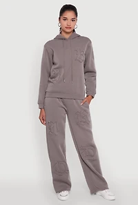Womens Letter Detail Fleece Lined Hooded Sweatshirt, XL