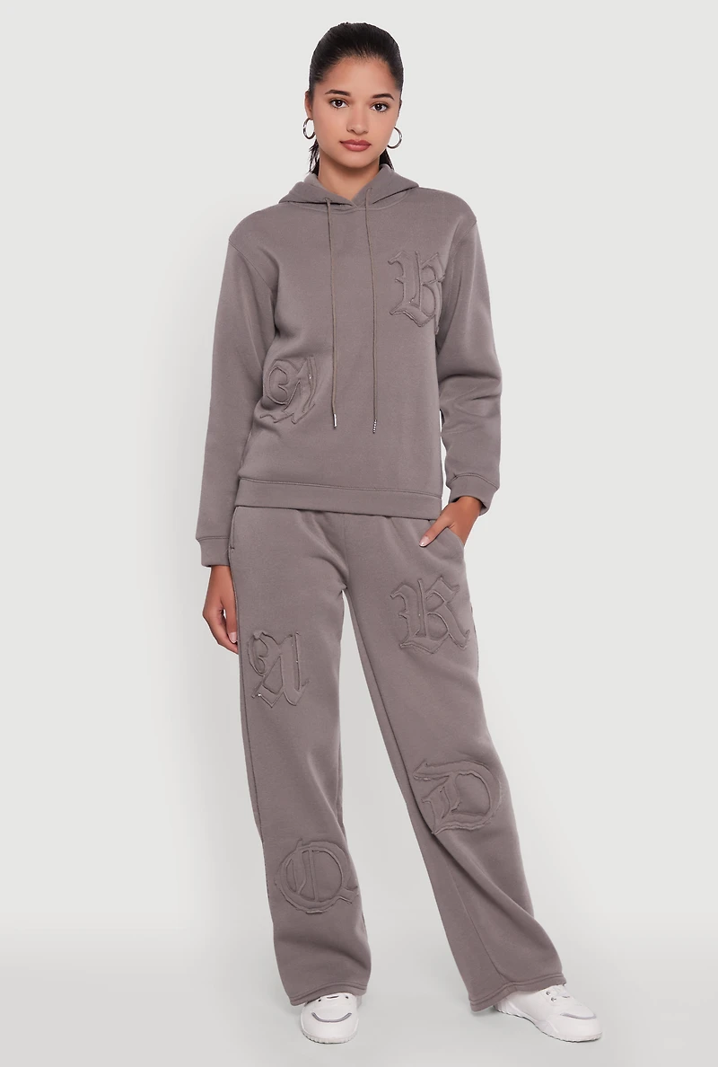 Letter Detail Fleece Lined Hooded Sweatshirt