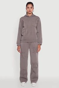 Womens Letter Detail Fleece Lined Hooded Sweatshirt, Grey,