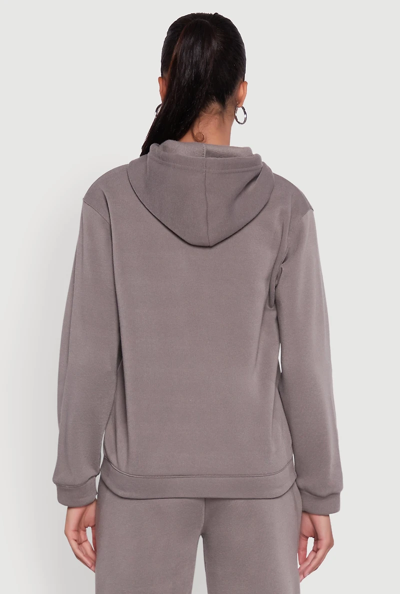 Womens Letter Detail Fleece Lined Hooded Sweatshirt, XL