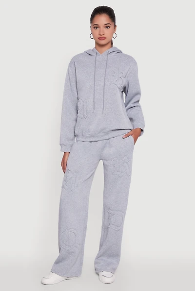 Womens Letter Detail High Waisted Wide Leg Sweatpants,