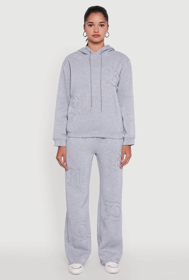 Womens Letter Detail High Waisted Wide Leg Sweatpants,