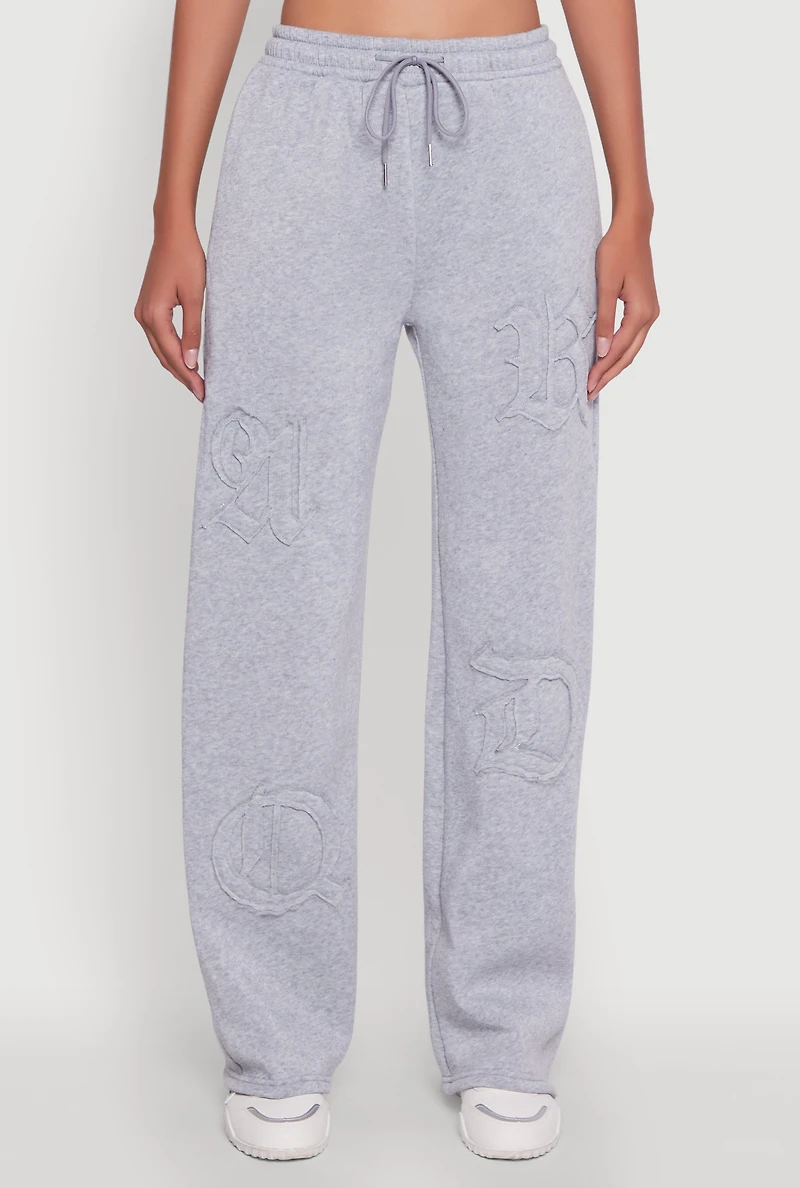 Womens Letter Detail High Waisted Wide Leg Sweatpants,