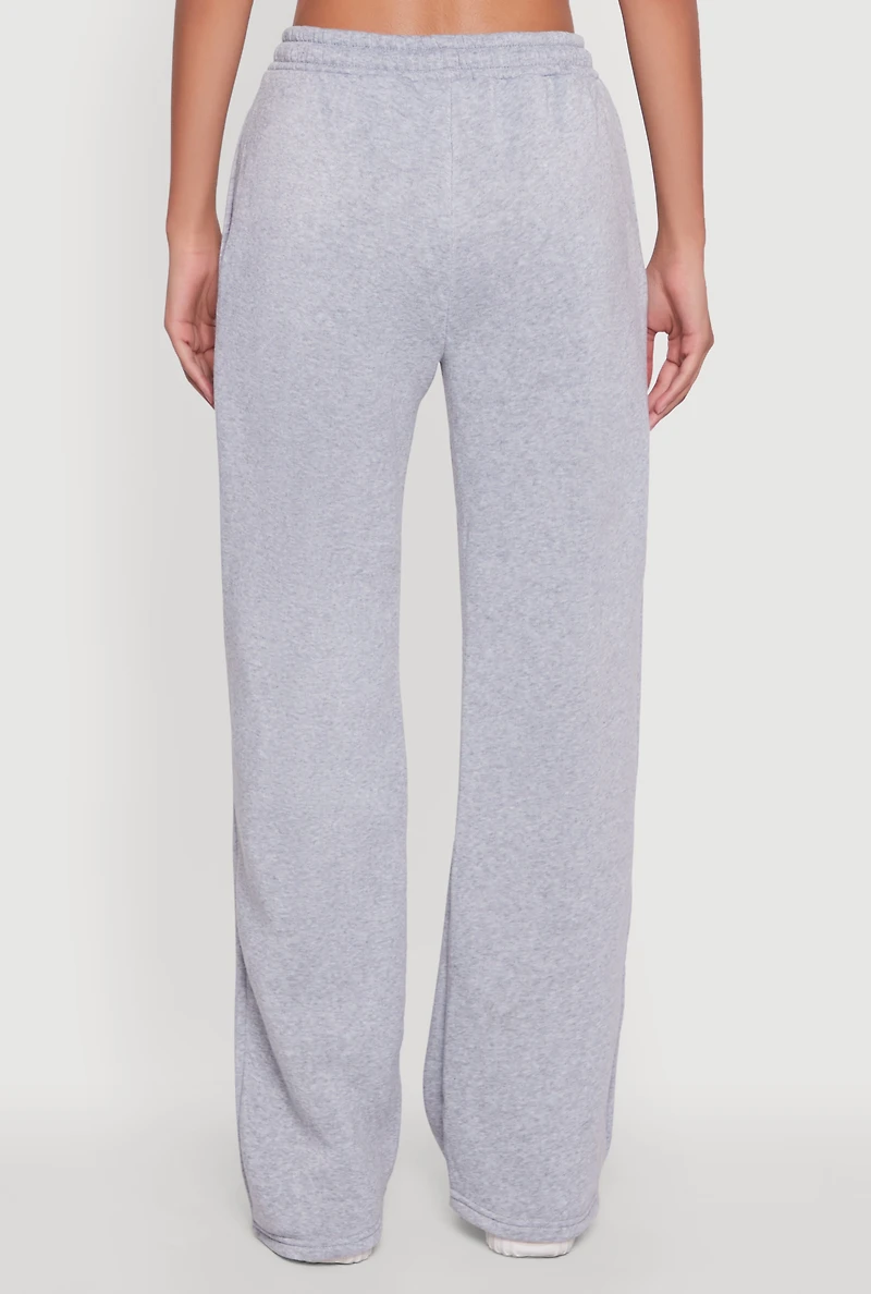 Womens Letter Detail High Waisted Wide Leg Sweatpants,