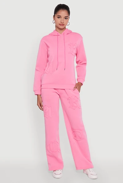 Womens Letter Detail High Waisted Wide Leg Sweatpants, Pink, Size S
