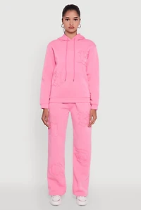 Womens Letter Detail High Waisted Wide Leg Sweatpants, Pink, Size S