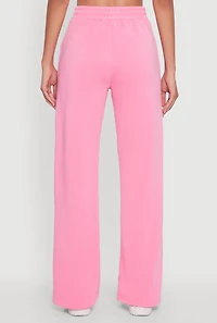 Womens Letter Detail High Waisted Wide Leg Sweatpants, Pink, Size S