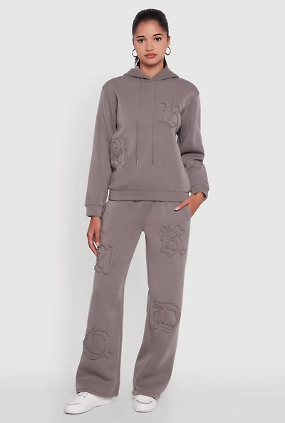 Womens Letter Detail High Waisted Wide Leg Sweatpants,