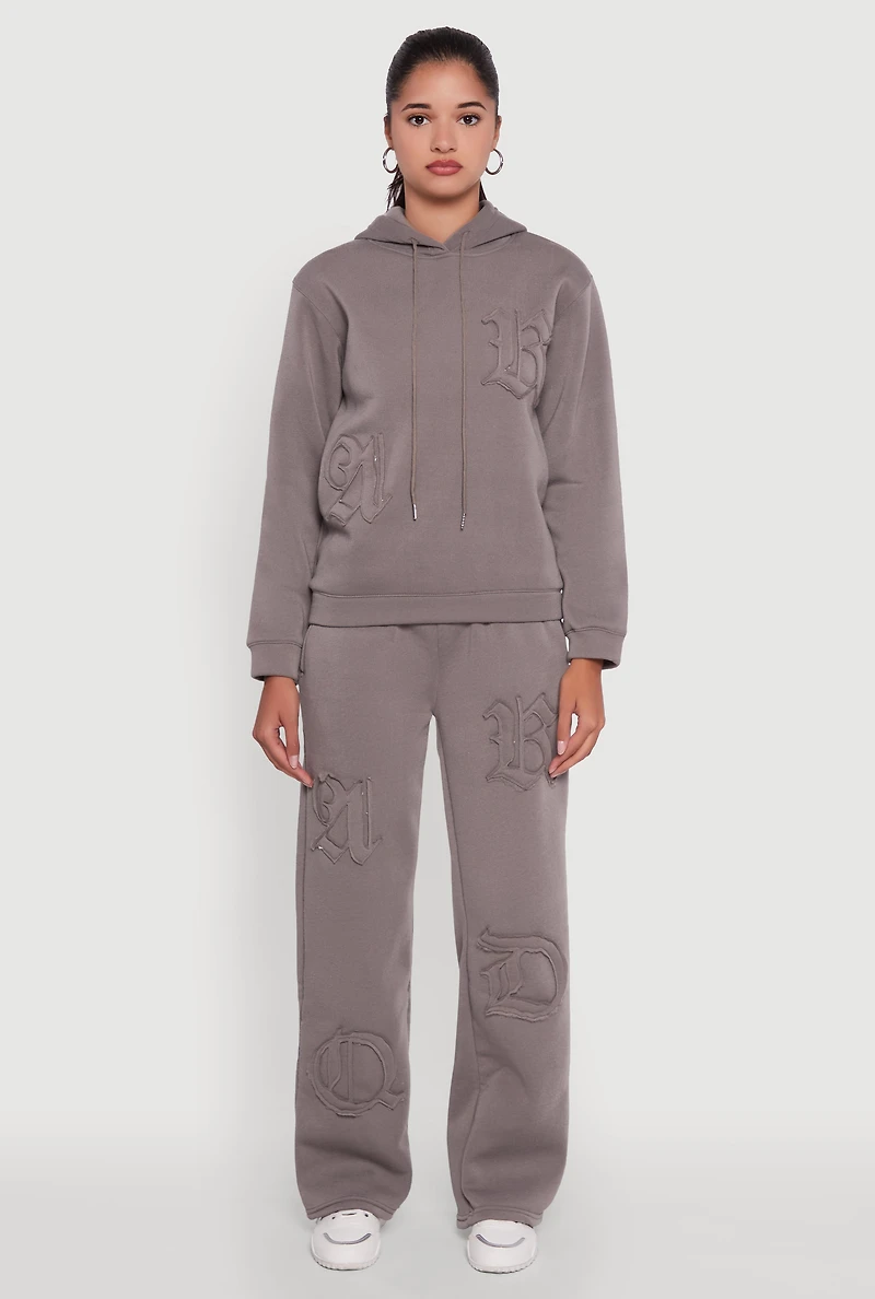 Womens Letter Detail High Waisted Wide Leg Sweatpants, Grey,