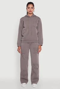 Womens Letter Detail High Waisted Wide Leg Sweatpants, Grey,