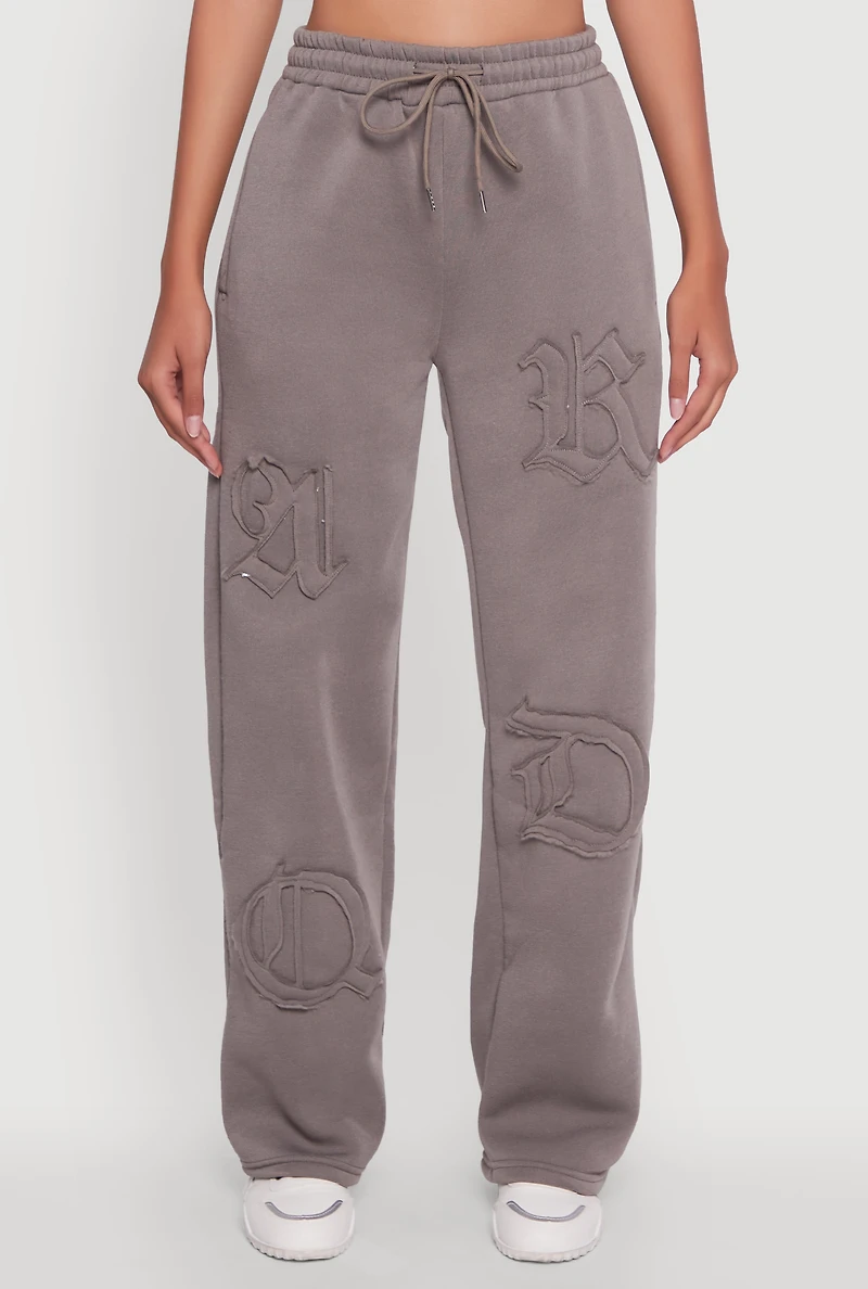 Womens Letter Detail High Waisted Wide Leg Sweatpants, Grey, Size XL