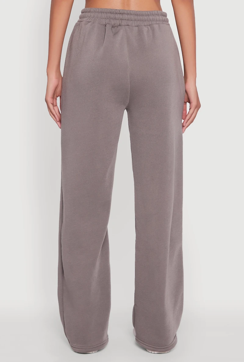 Womens Letter Detail High Waisted Wide Leg Sweatpants, Grey,