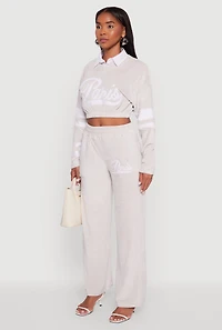 Velour Paris Embroidered Graphic Cropped Sweatshirt