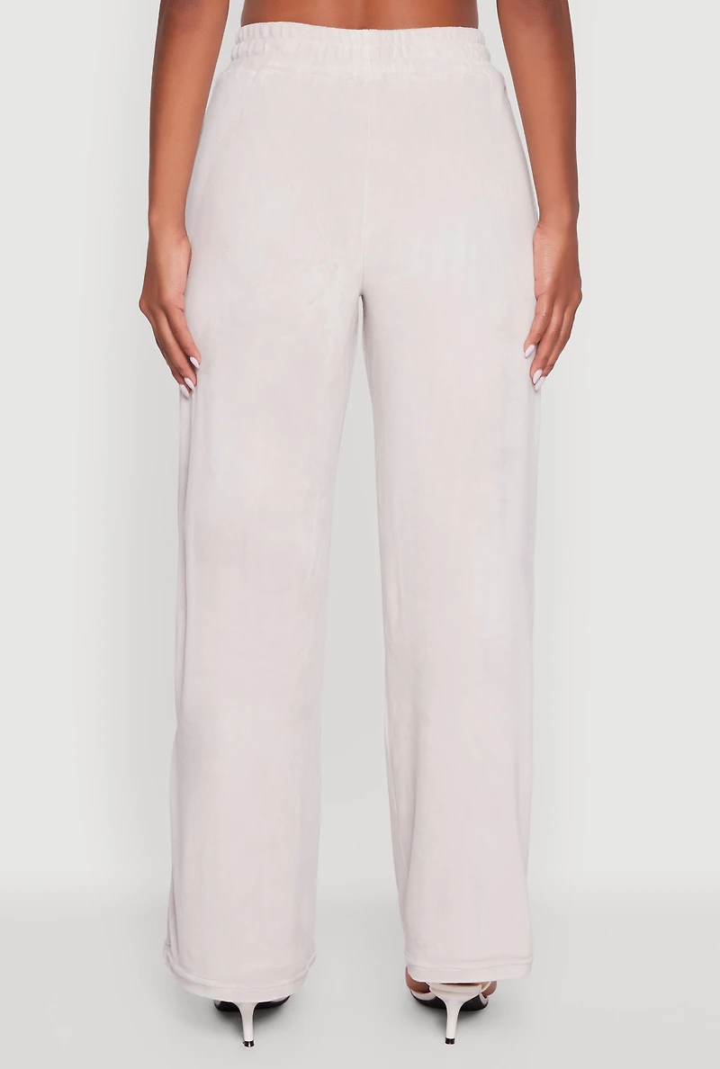 Womens Velour High Waisted Paris Graphic Sweatpants, Grey,