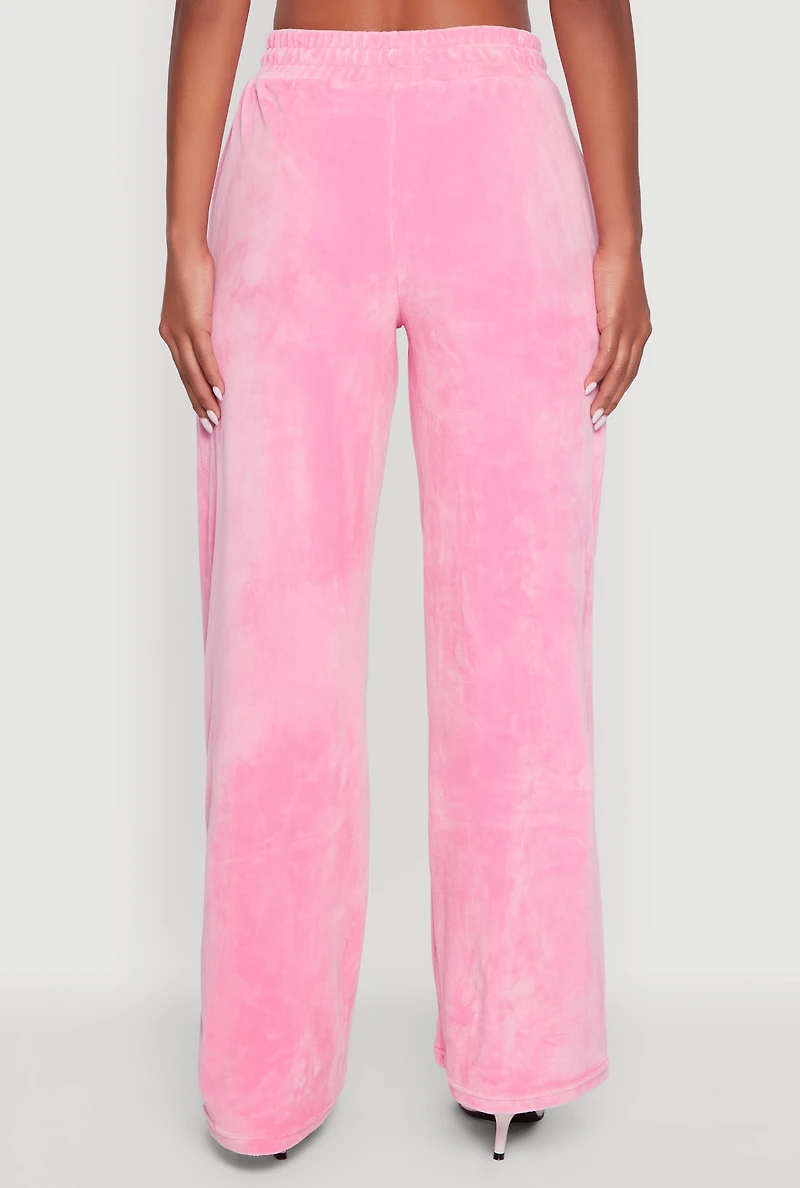 Womens Velour High Waisted Paris Graphic Sweatpants, Pink, Size S