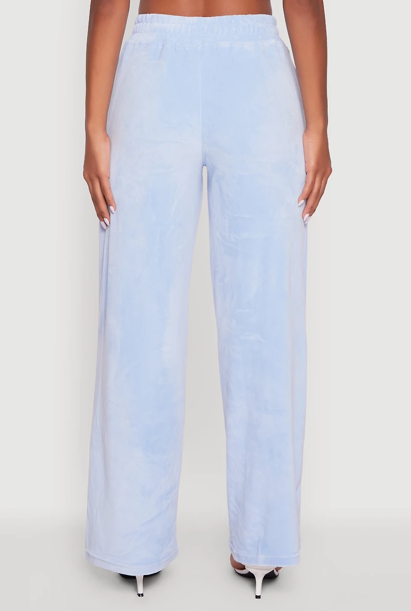 Womens Velour High Waisted Paris Graphic Sweatpants, Blue, Size XL