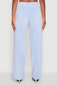 Womens Velour High Waisted Paris Graphic Sweatpants, Blue, Size XL