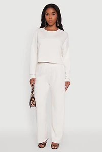Womens Crew Neck Long Sleeve Sweatshirt, White, Size L