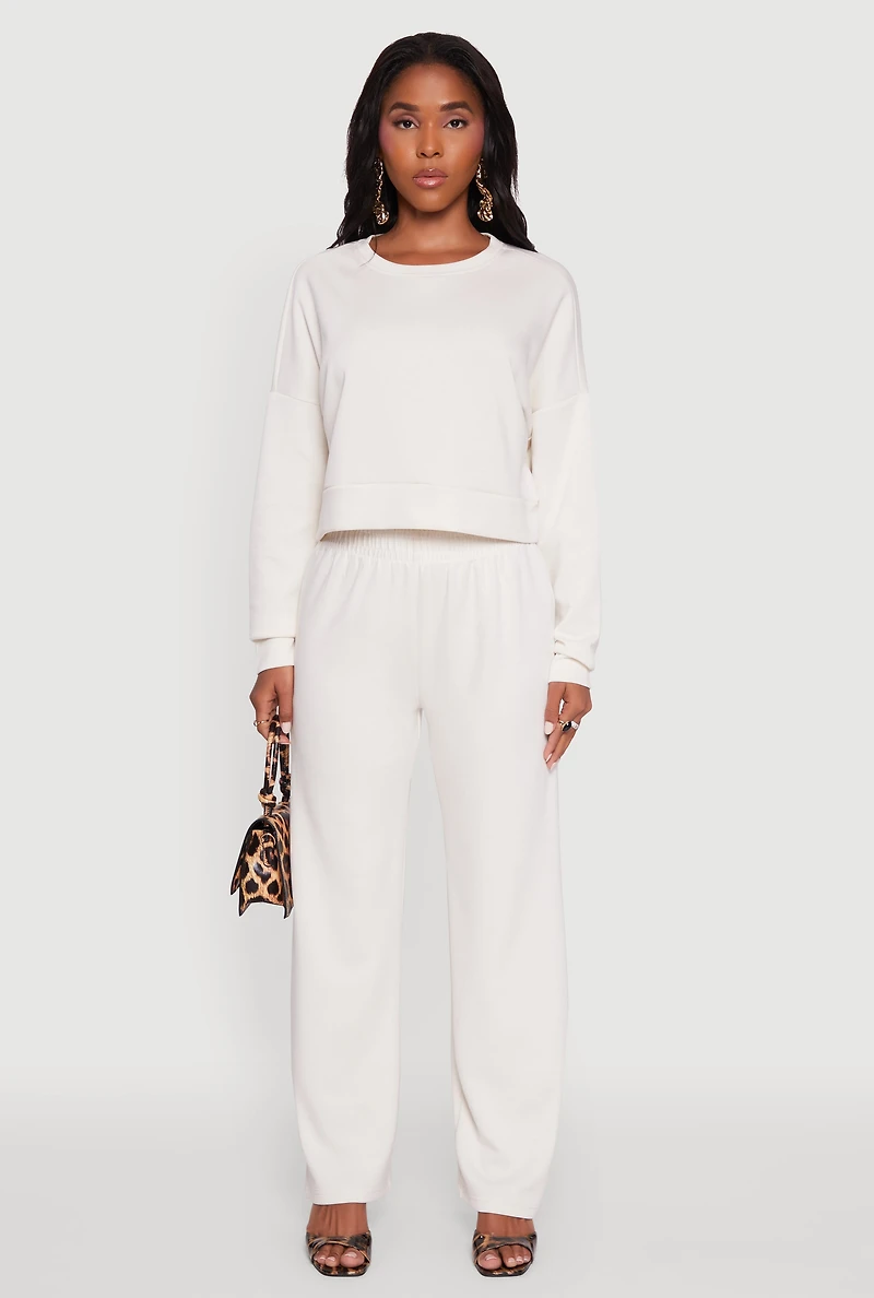Womens Crew Neck Long Sleeve Sweatshirt, White, Size L