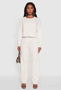 Womens Crew Neck Long Sleeve Sweatshirt, White, Size L
