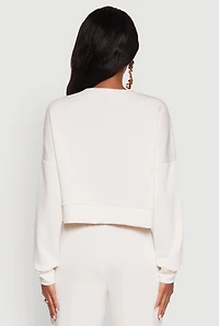 Womens Crew Neck Long Sleeve Sweatshirt, White, Size L