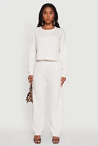 Womens Elastic Waist High Waisted Wide Leg Casual Pants, White, Size XL