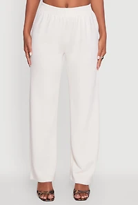 Womens Elastic Waist High Waisted Wide Leg Casual Pants, White, Size XL