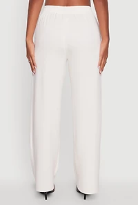 Womens Elastic Waist High Waisted Wide Leg Casual Pants, White, Size XL