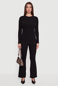 Womens Ribbed Knit Long Sleeve Crew Neck Top,