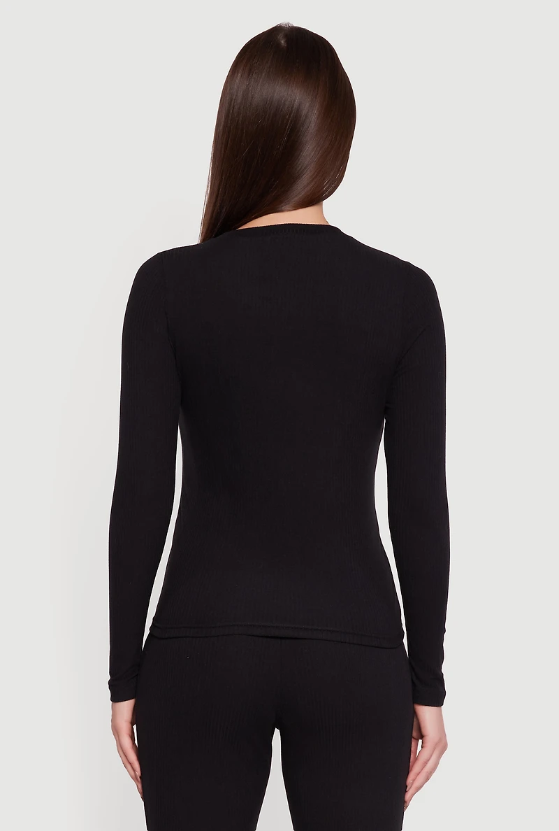 Womens Ribbed Knit Long Sleeve Crew Neck Top,