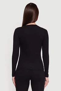 Womens Ribbed Knit Long Sleeve Crew Neck Top, Black, Size M