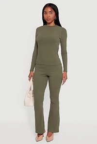 Ribbed Knit Long Sleeve Crew Neck Top