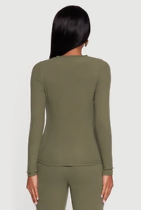 Ribbed Knit Long Sleeve Crew Neck Top