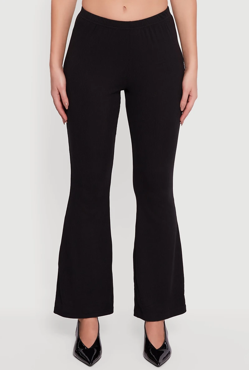Womens Ribbed Knit Flare Leg Casual Pants,