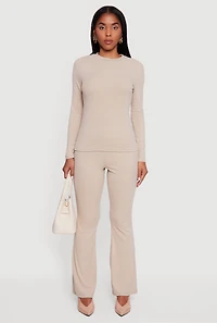 Womens Ribbed Knit Flare Leg Casual Pants,