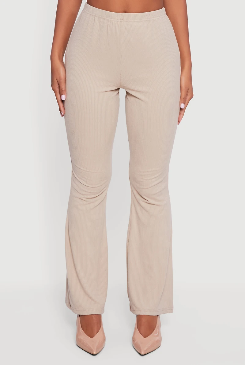Ribbed Knit Flare Leg Casual Pants