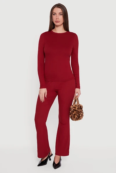 Ribbed Knit Flare Leg Casual Pants