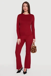 Ribbed Knit Flare Leg Casual Pants